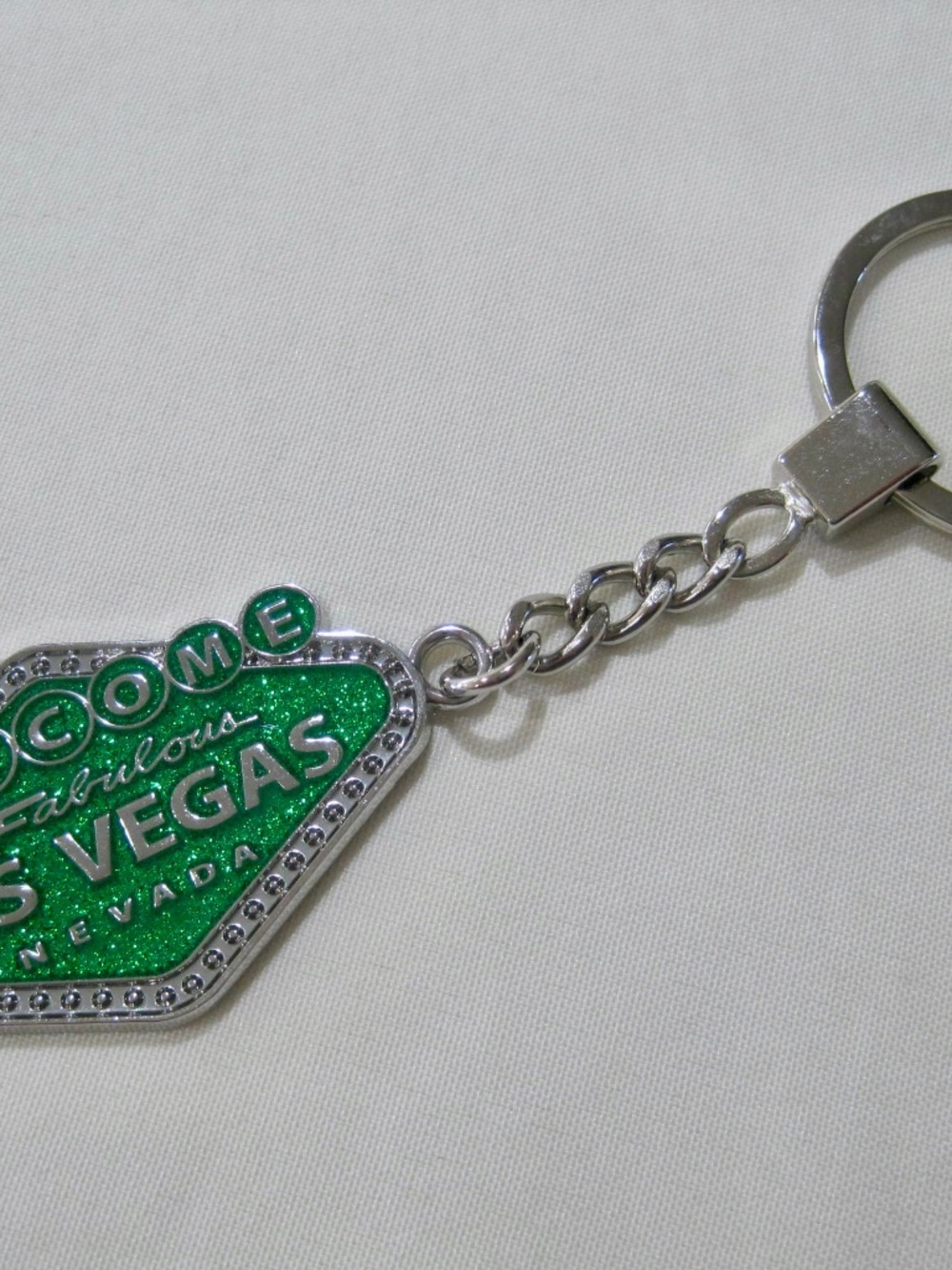 Welcome Fabulous To Las Vegas-Nevada Key Ring/Chain. Silver Tone, Green Enamel.